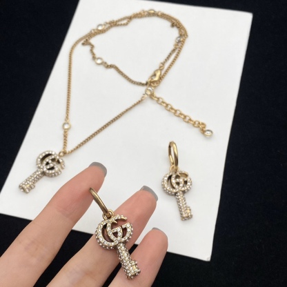 G style Crystal Double G Key Necklace Earrings-Luxeon
