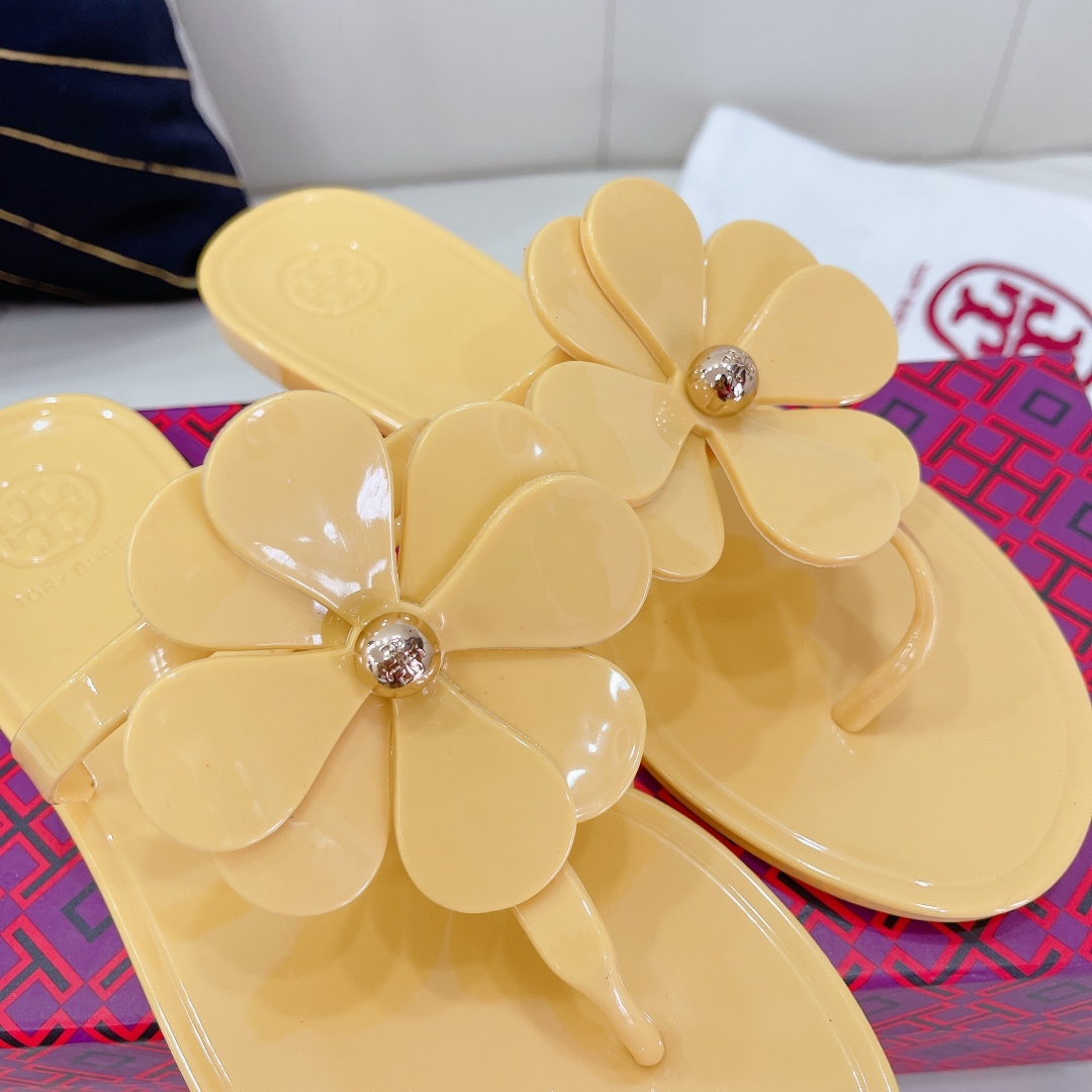 Tory Burch PVC summer new flower decoration slippers flop flips-Luxeon