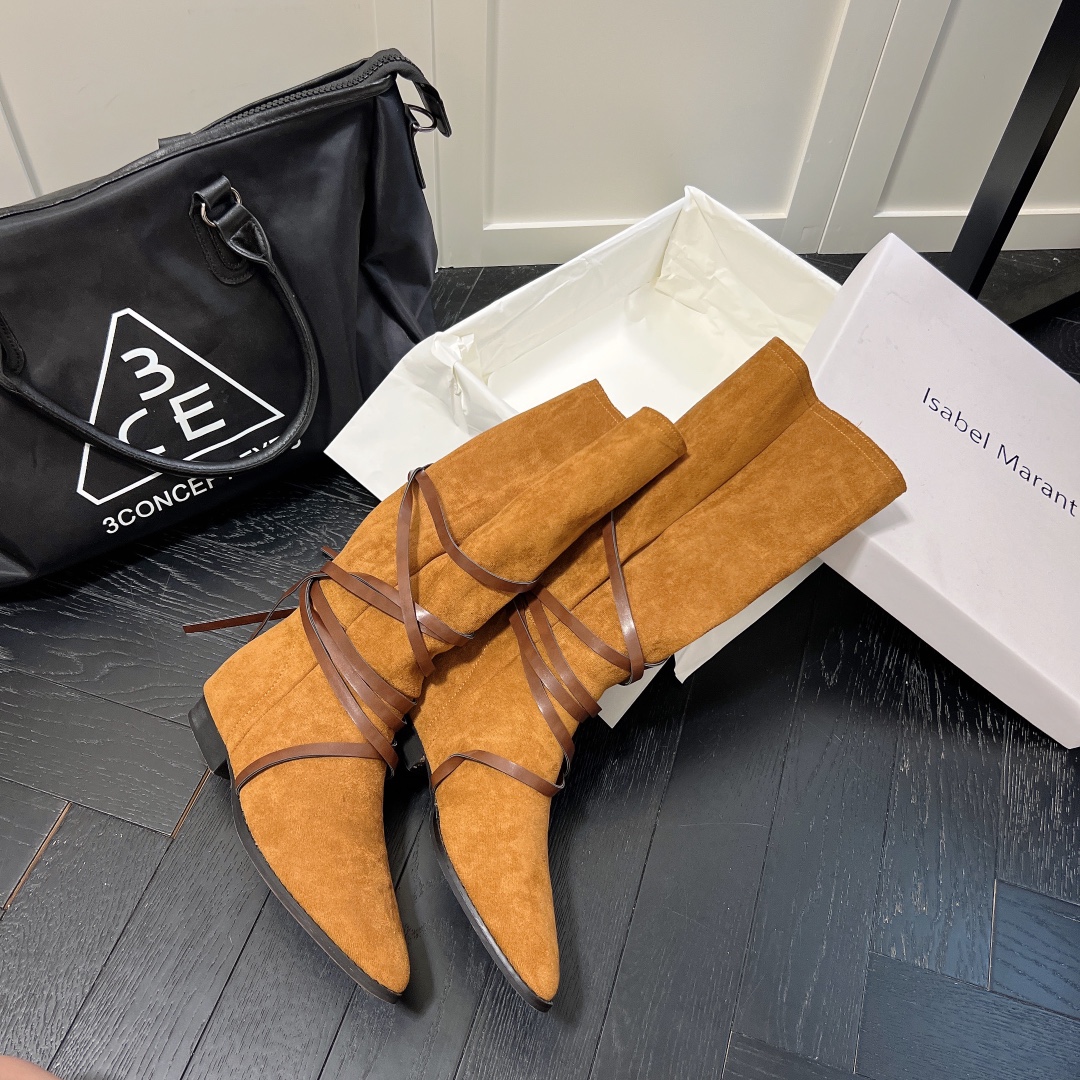 Isabel Marant strips style high knee boots-Luxeon