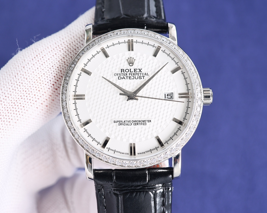 Rolex Wristwatch Cowhide Band Sapphire Glass-Luxeon