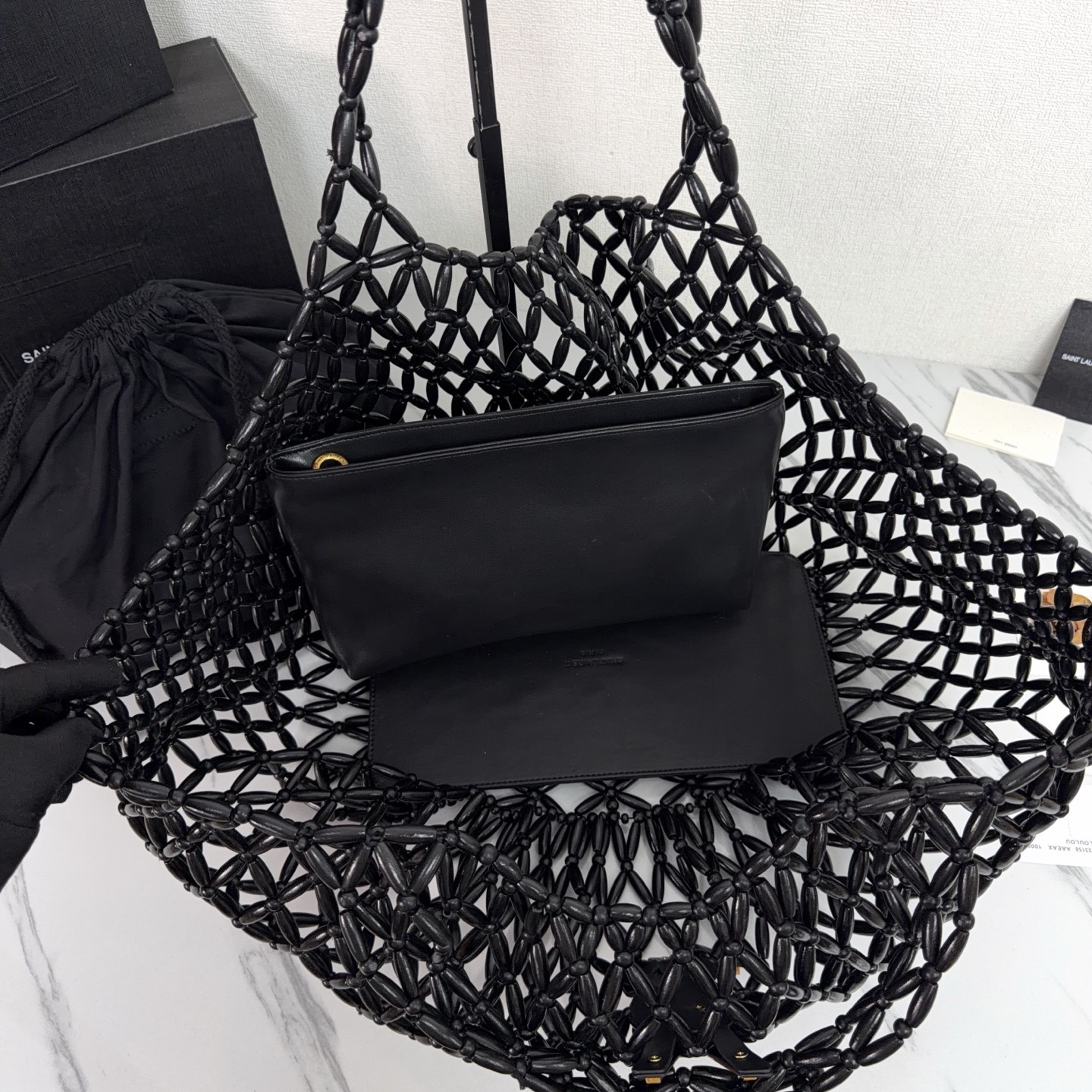 Beaded woven tote bag