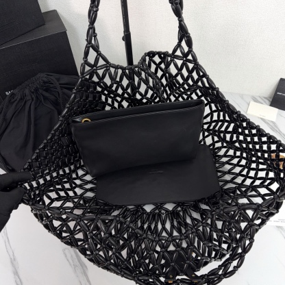 Beaded woven tote bag