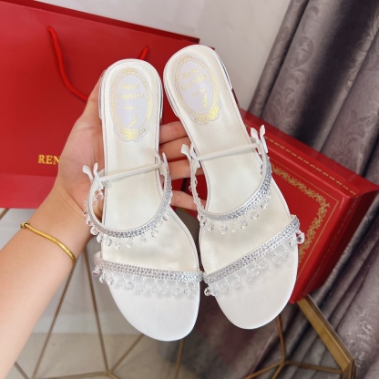 RC women chucky heel rhinestone sandals-Luxeon