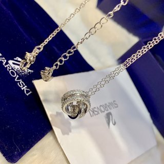 Swarovski Pure Crystal Double Ring Swan Necklace-Luxeon