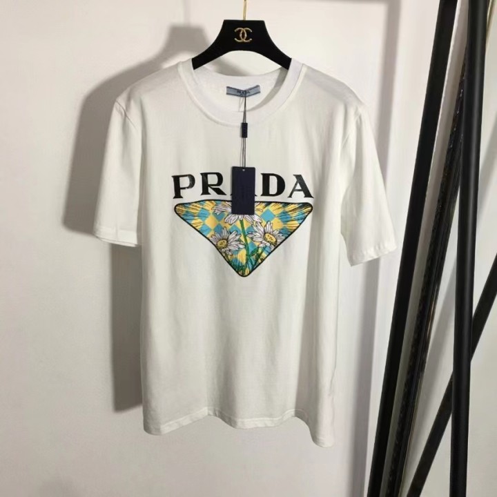 P style floral LOGO printed loose short sleeve T-shirt-Luxeon
