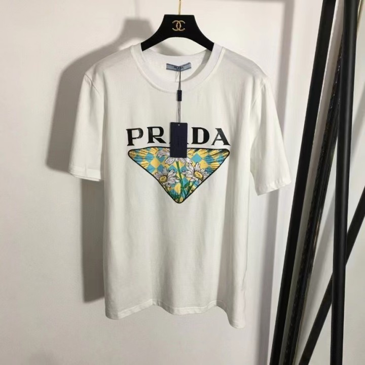 P style floral LOGO printed loose short sleeve T-shirt-Luxeon