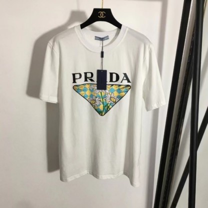 P style floral LOGO printed loose short sleeve T-shirt-Luxeon
