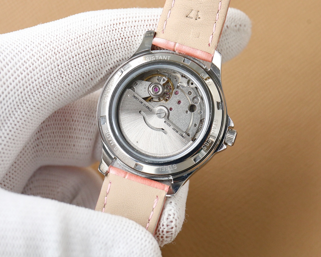 C style Women Mechanical Watch Cowhide Strap Sapphire Mirror-Luxeon