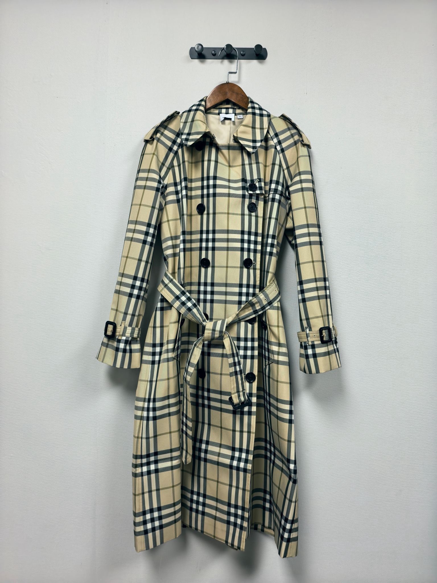 Long plaid trench coat