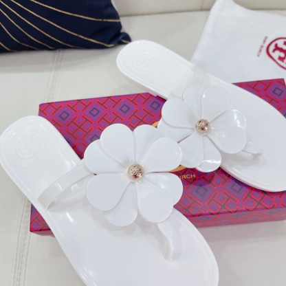 Tory Burch PVC summer new flower decoration slippers flop flips-Luxeon