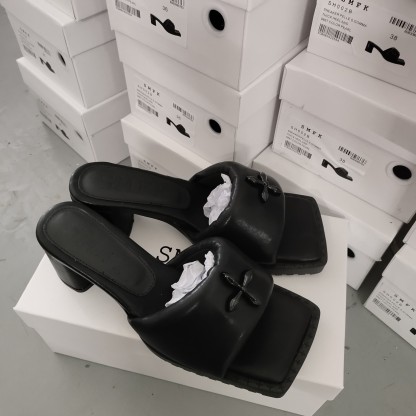 Smfk solid black slippers top quality-Luxeon