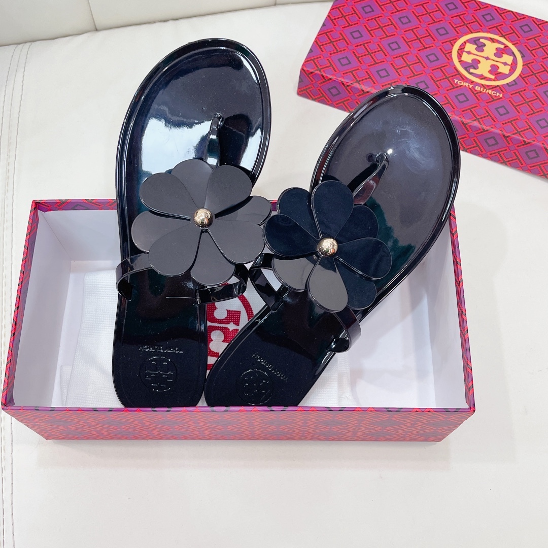 Tory Burch PVC summer new flower decoration slippers flop flips-Luxeon