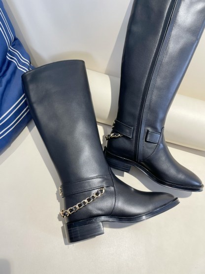 C style plush inside high knee boots with chain-Luxeon