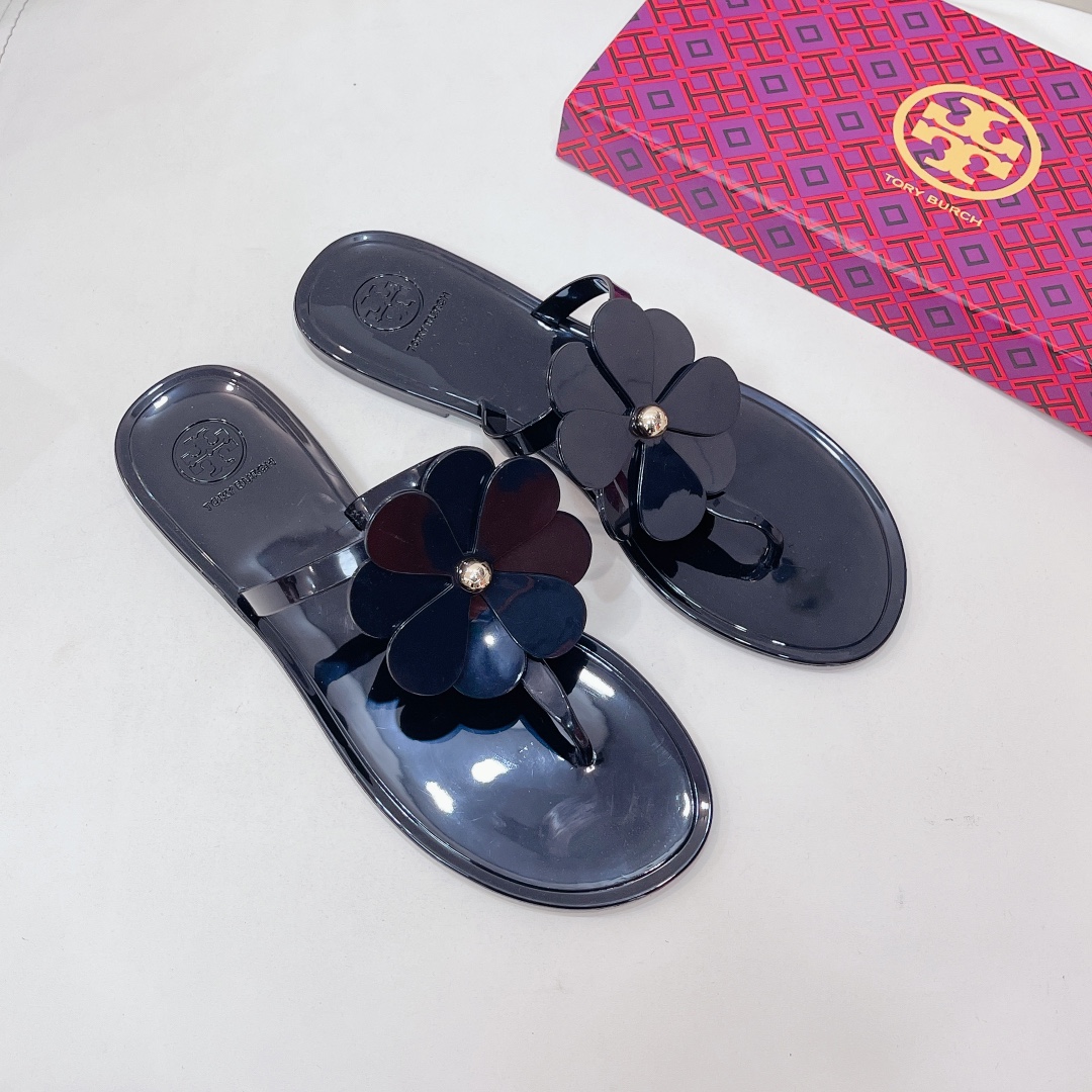 Tory Burch PVC summer new flower decoration slippers flop flips-Luxeon