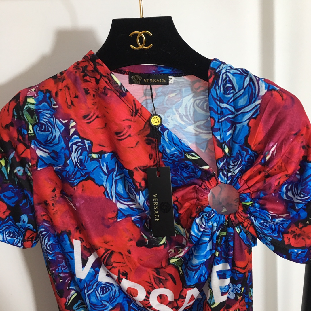 Versace print short-sleeved dress-Luxeon