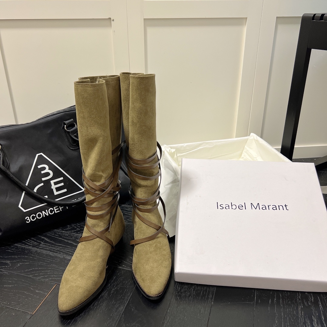 Isabel Marant strips style high knee boots-Luxeon