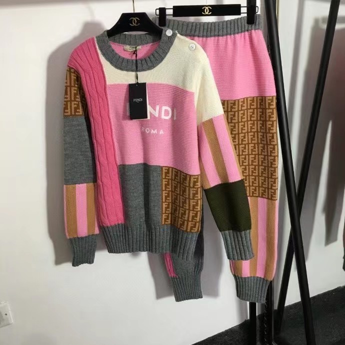 F style patchwork jumper +  elastic waist casual pants-Luxeon