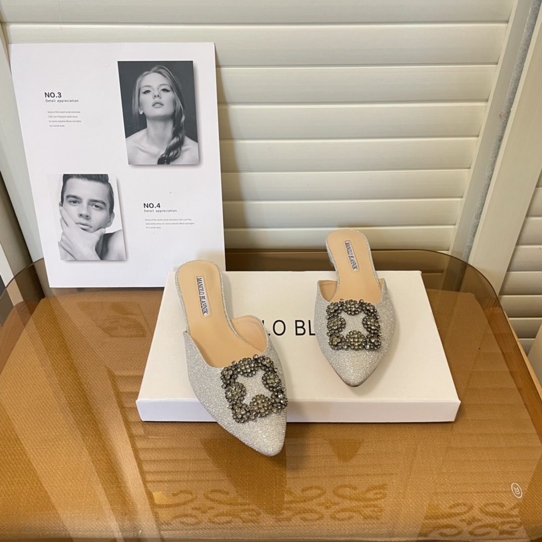 Manolo Blahnik pointed toe flat slippers-Luxeon