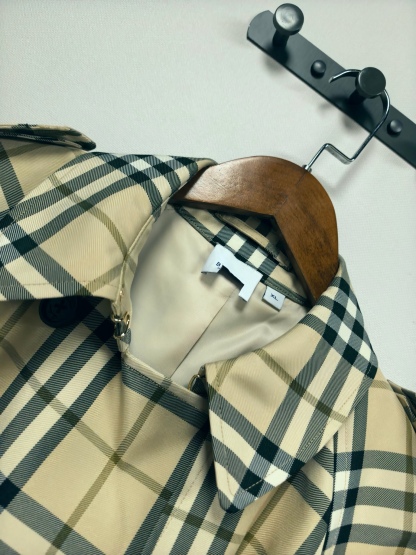 Long plaid trench coat