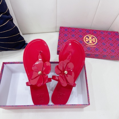 Tory Burch PVC summer new flower decoration slippers flop flips-Luxeon