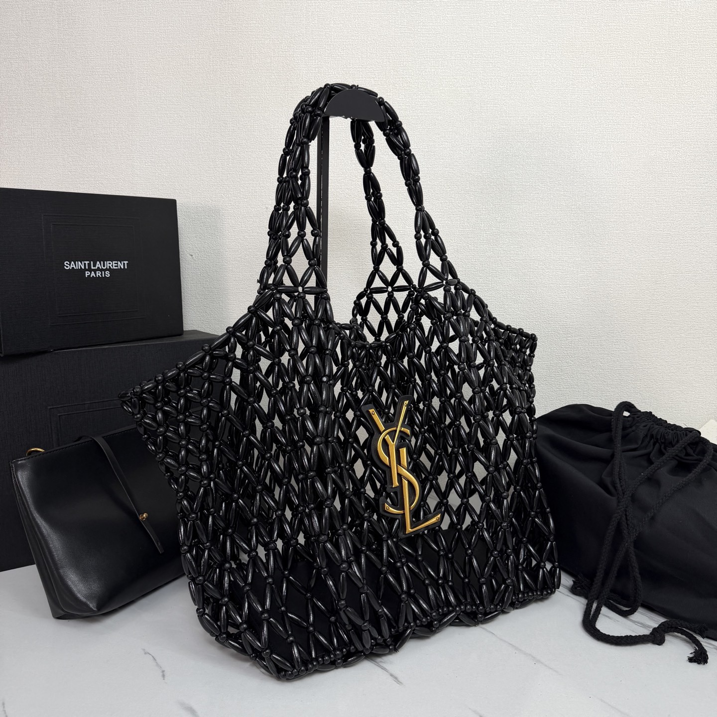 Beaded woven tote bag