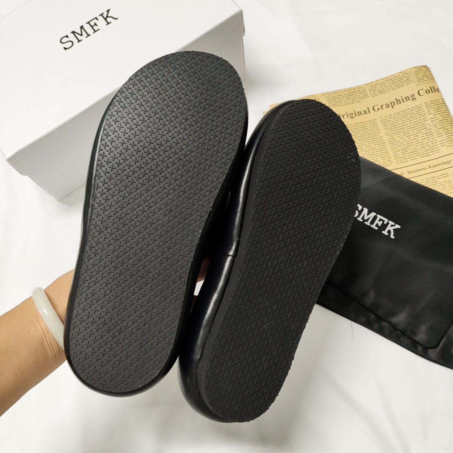 Smfk solid black slippers top quality-Luxeon