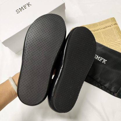 Smfk solid black slippers top quality-Luxeon