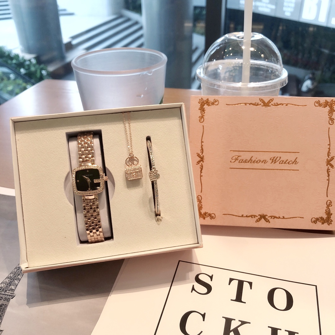 G style Three-piece Set Watch Necklace Bracelet Titanium Steel Ornaments-Luxeon