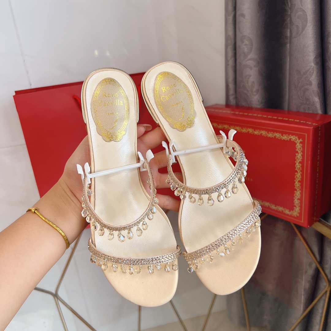 RC women chucky heel rhinestone sandals-Luxeon