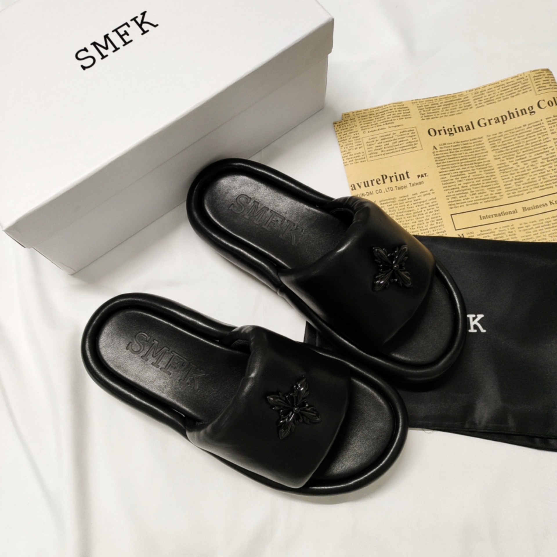 Smfk solid black slippers top quality-Luxeon