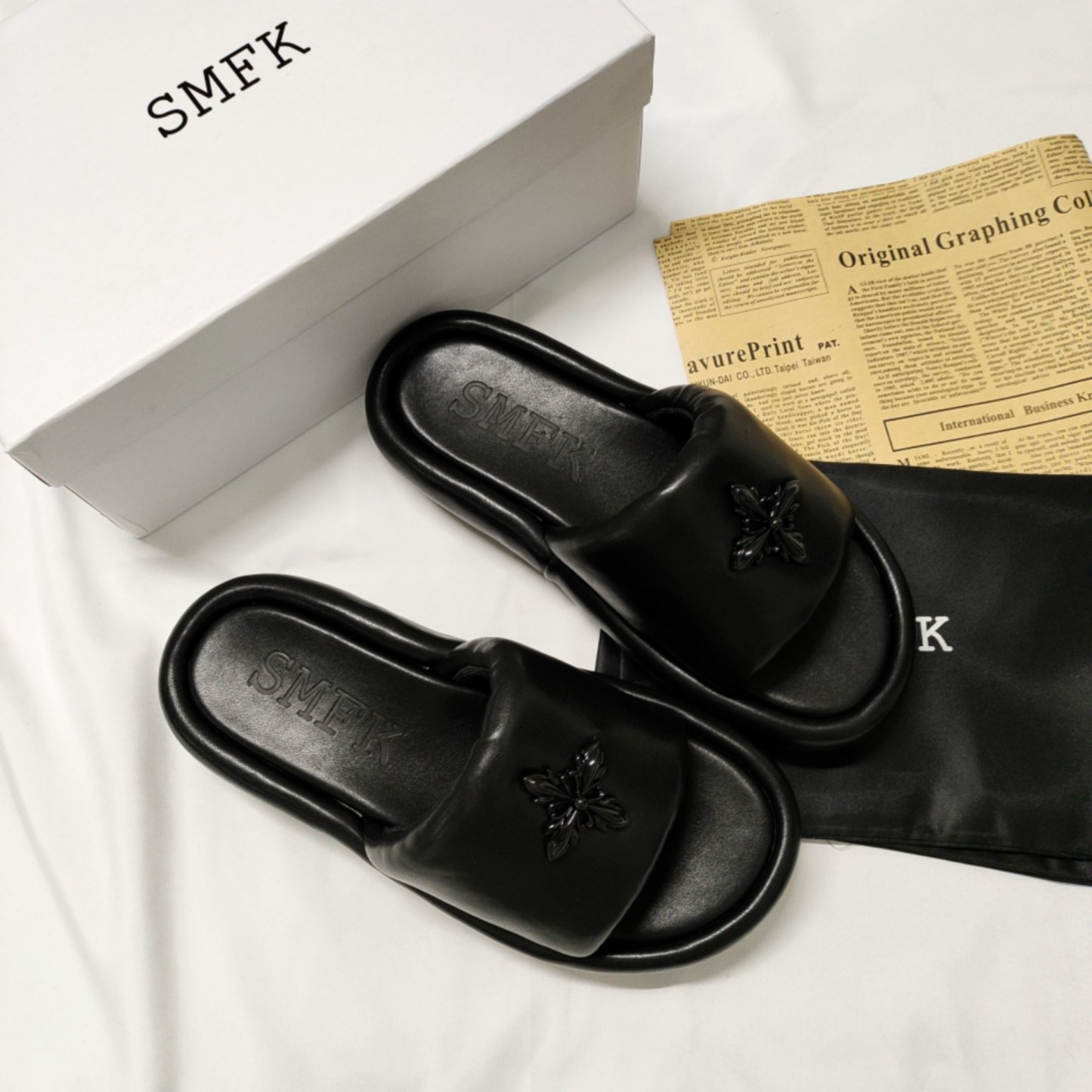 Smfk solid black slippers top quality-Luxeon