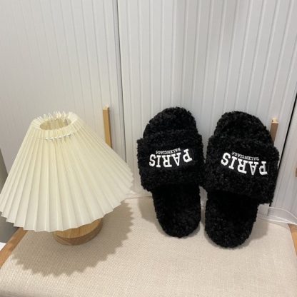 B style winter new fuzz fur slippers-Luxeon