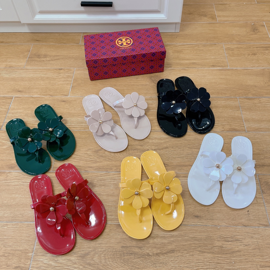Tory Burch PVC summer new flower decoration slippers flop flips-Luxeon