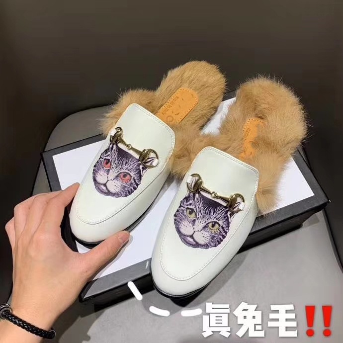 G style Winter Women Fluffy Fur Slippers-Luxeon