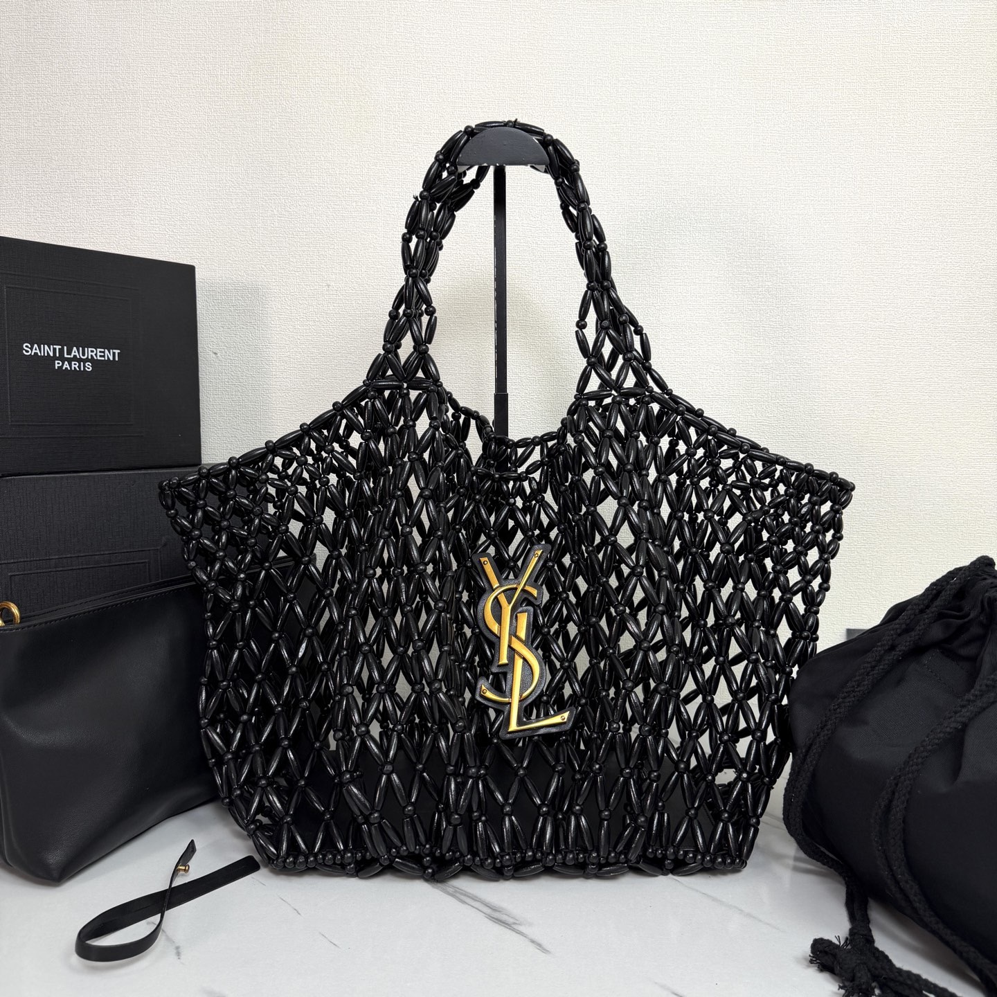 Beaded woven tote bag