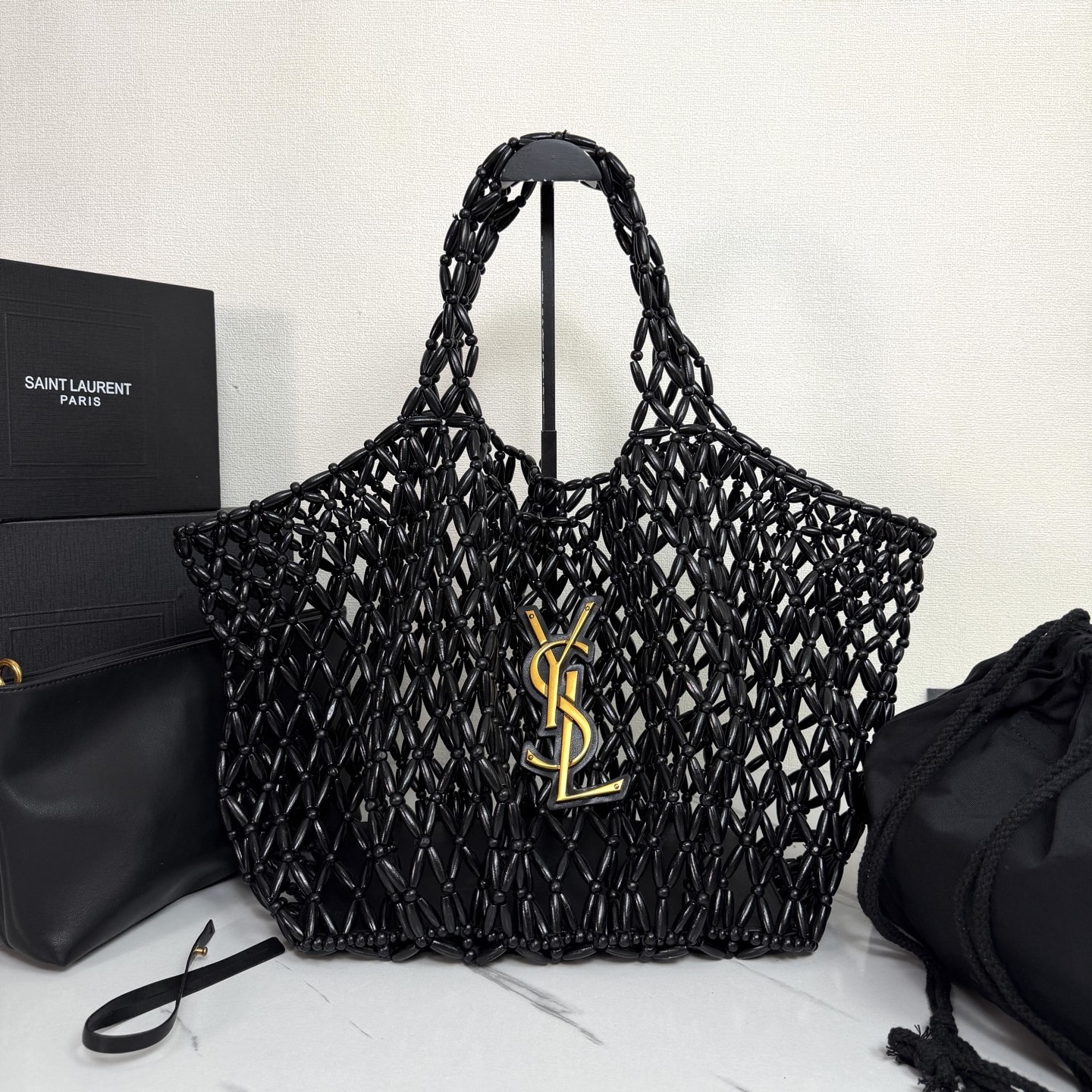 Beaded woven tote bag