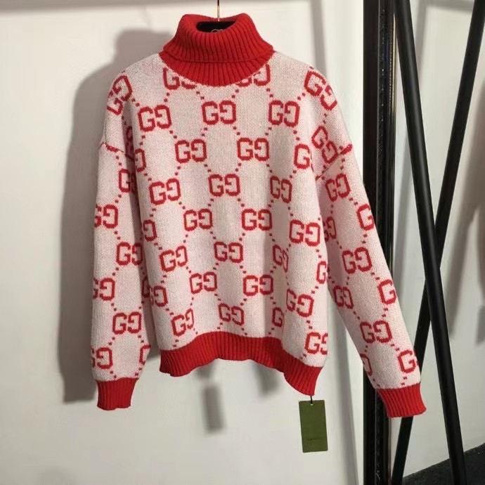 G style letter jacquard turtleneck with long sleeves-Luxeon
