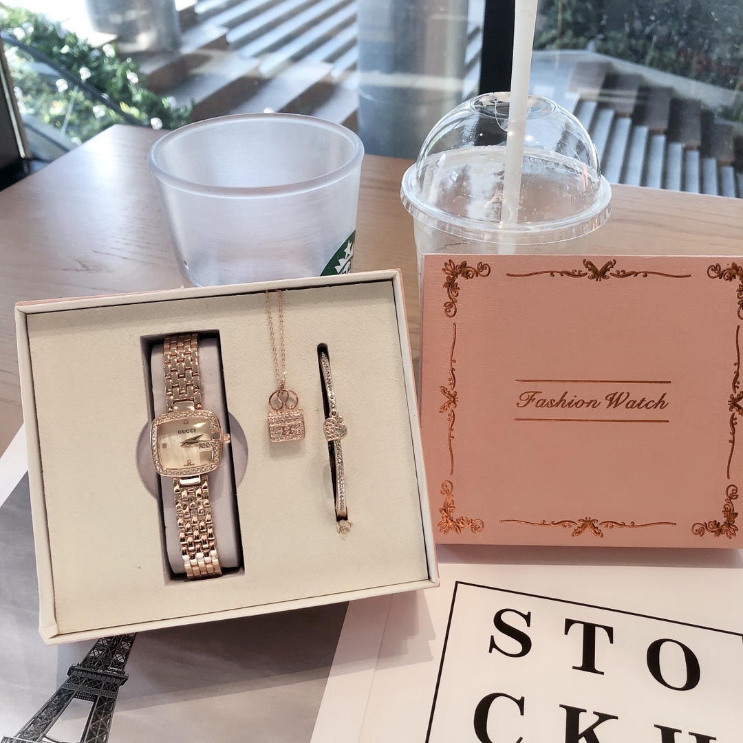 G style Three-piece Set Watch Necklace Bracelet Titanium Steel Ornaments-Luxeon