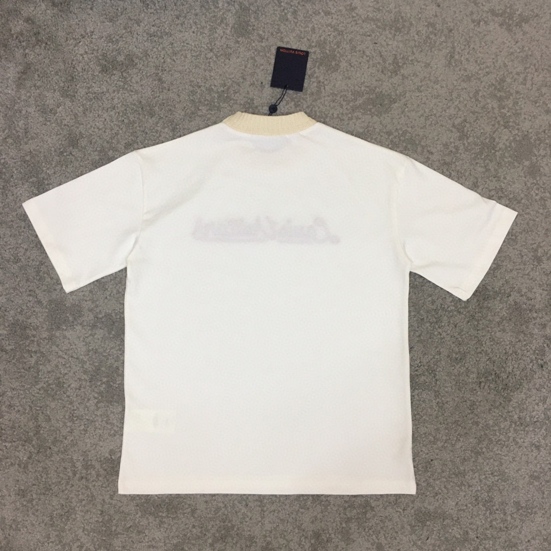 L style threaded collar letter embroidery high quality short sleeve T-shirt-Luxeon