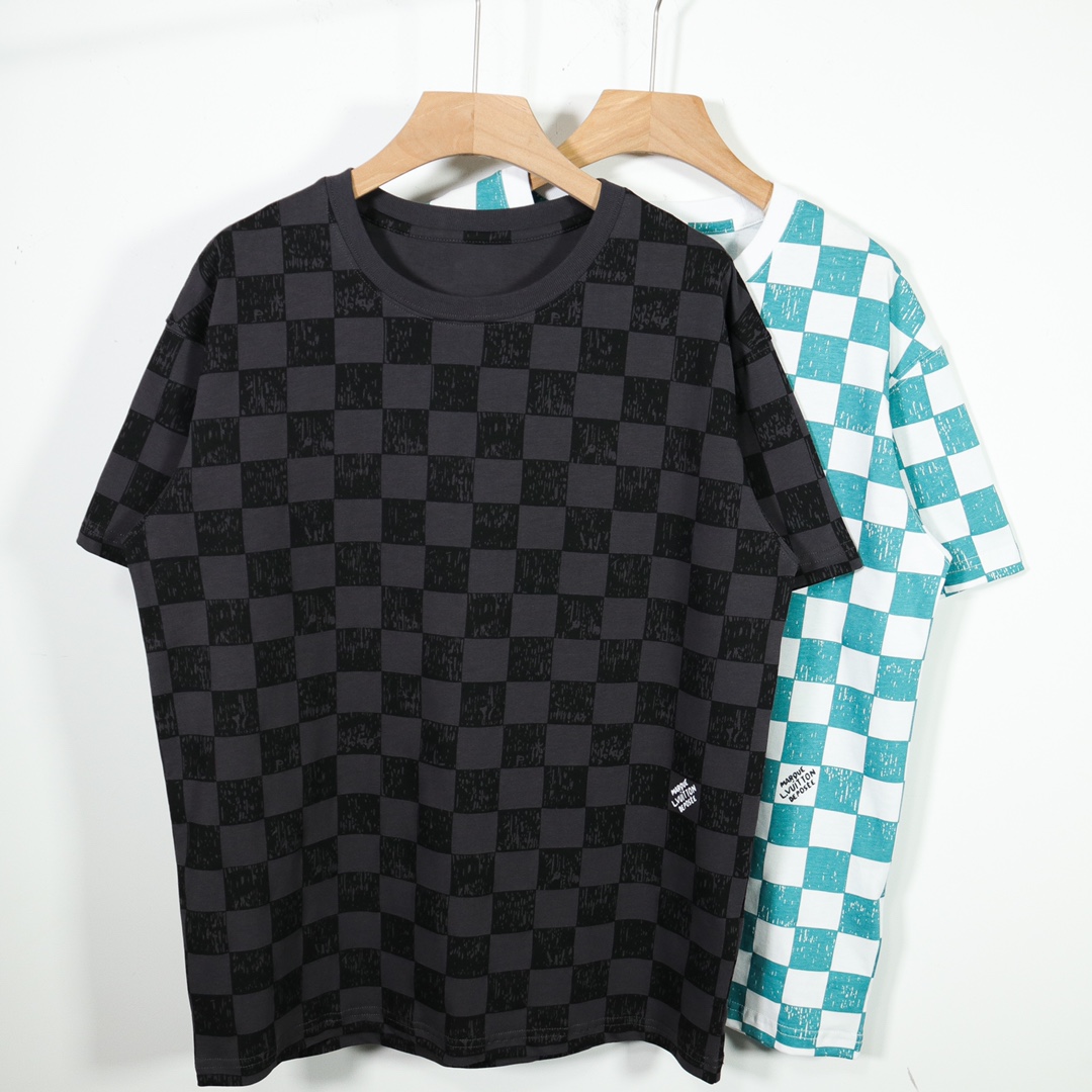 L style Top quality high level checkerboard dyed short sleeve T-shirt-Luxeon