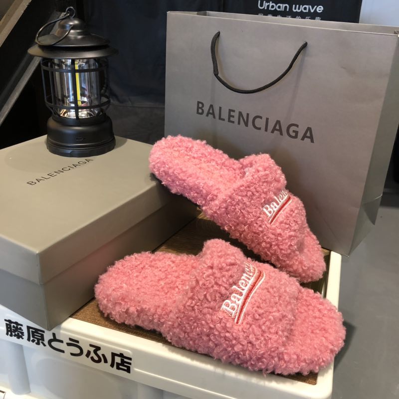 B style new women fur slippers with logo upper-Luxeon