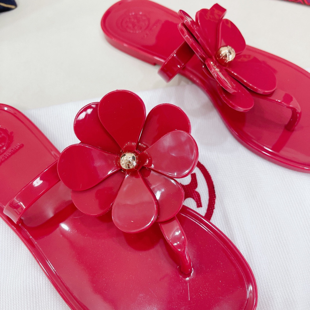 Tory Burch PVC summer new flower decoration slippers flop flips-Luxeon