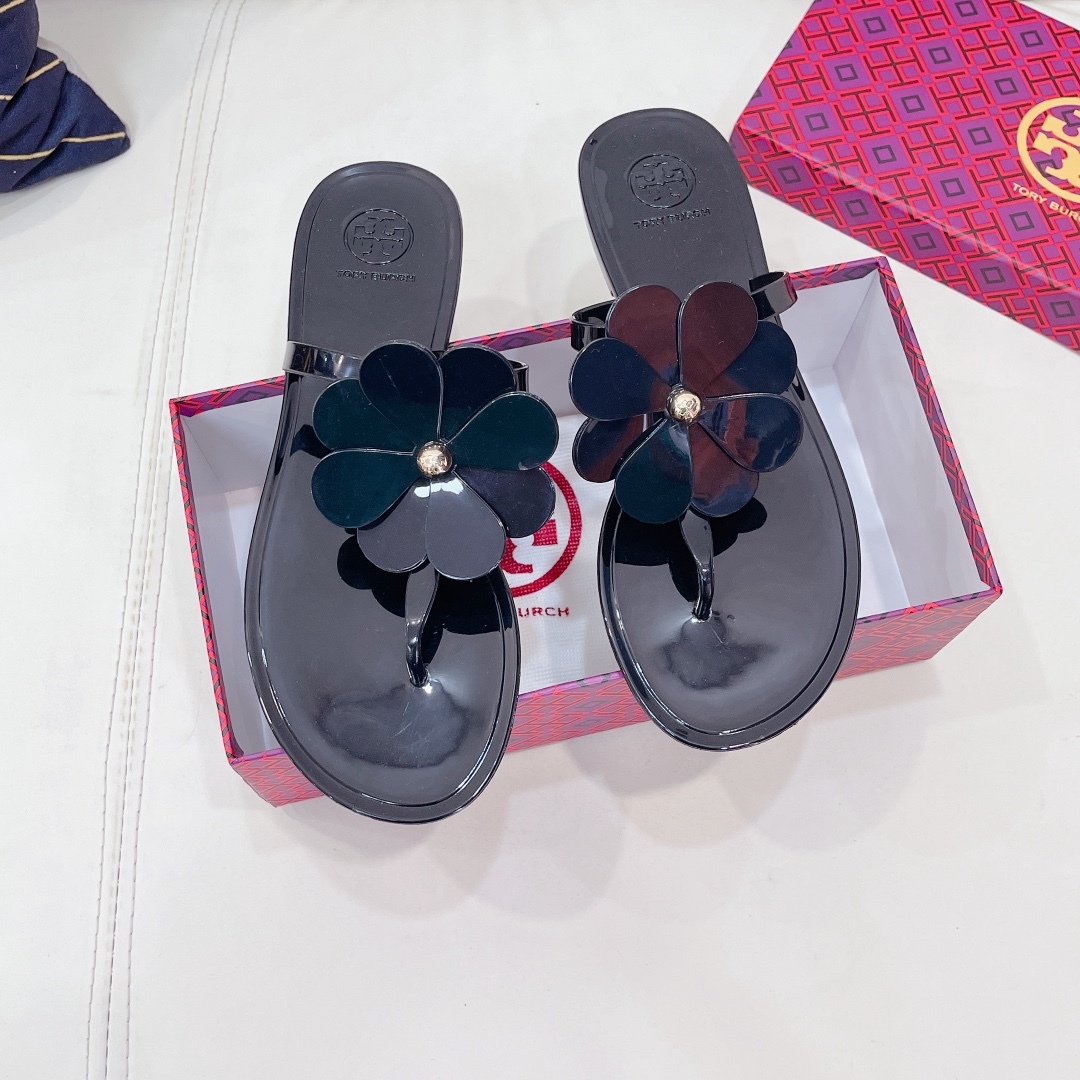 Tory Burch PVC summer new flower decoration slippers flop flips-Luxeon