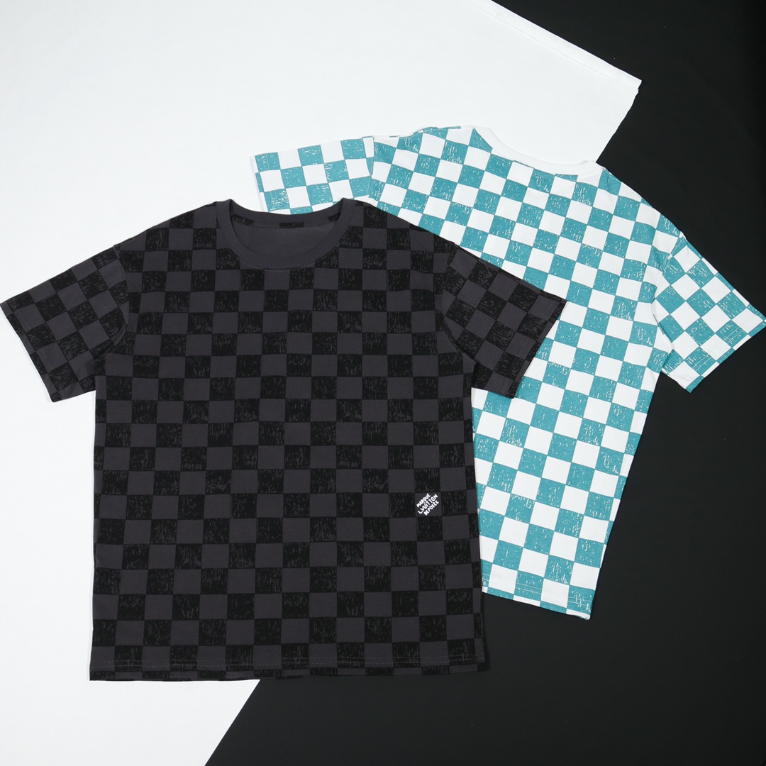 L style Top quality high level checkerboard dyed short sleeve T-shirt-Luxeon