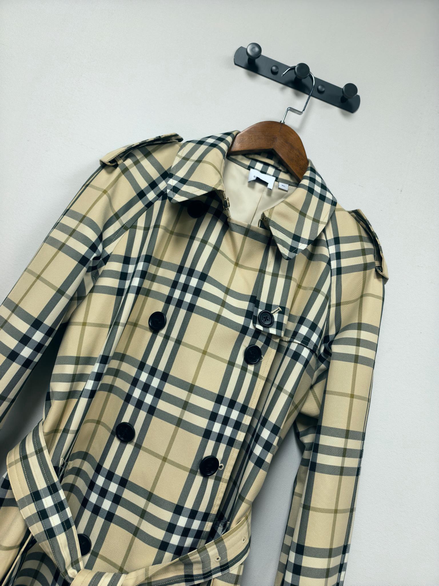 Long plaid trench coat