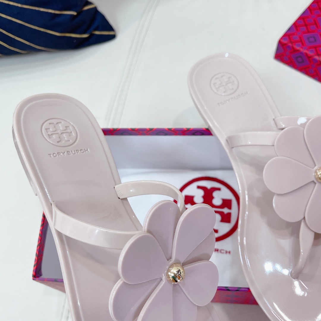 Tory Burch PVC summer new flower decoration slippers flop flips-Luxeon