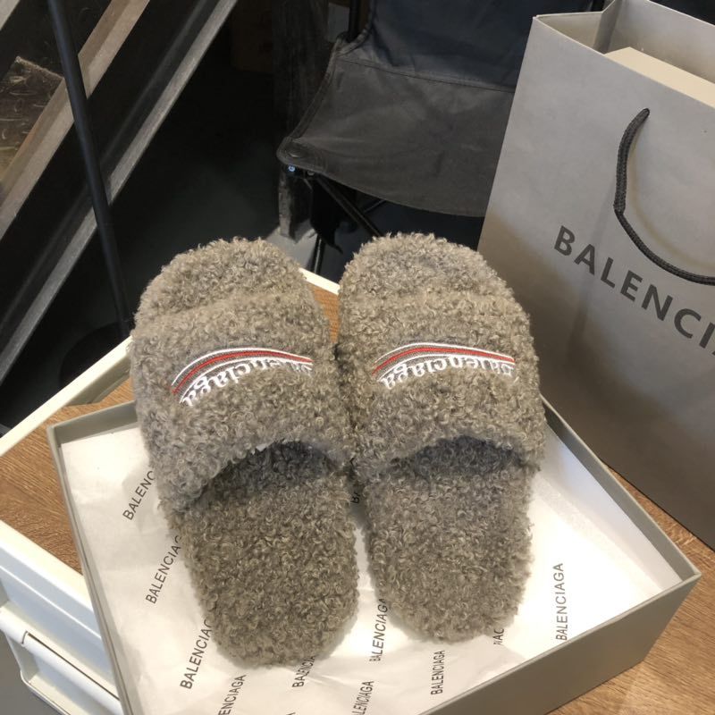 B style new women fur slippers with logo upper-Luxeon