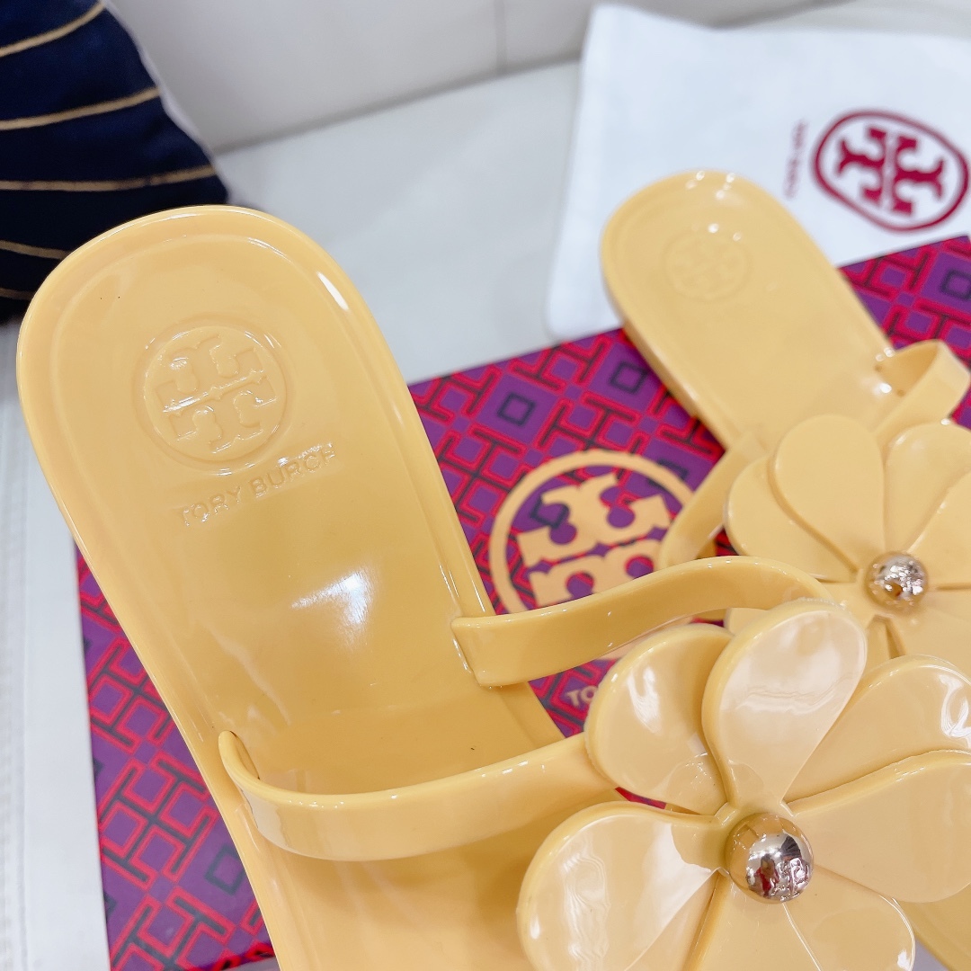 Tory Burch PVC summer new flower decoration slippers flop flips-Luxeon