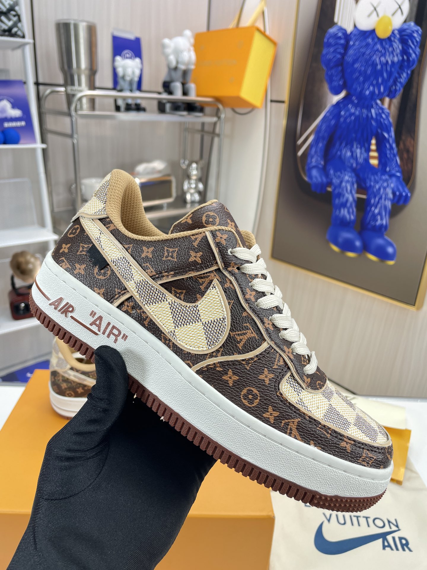 . x . Air Force 1"07 L style8 Low"Damier Azur/Brown/L style Monogram co-brand sneakers-Luxeon