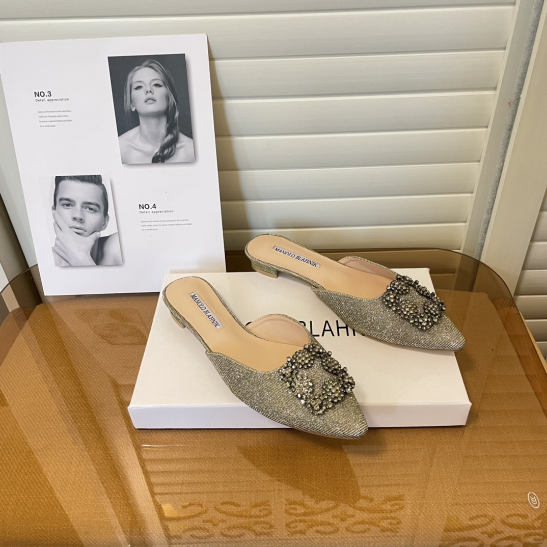 Manolo Blahnik pointed toe flat slippers-Luxeon